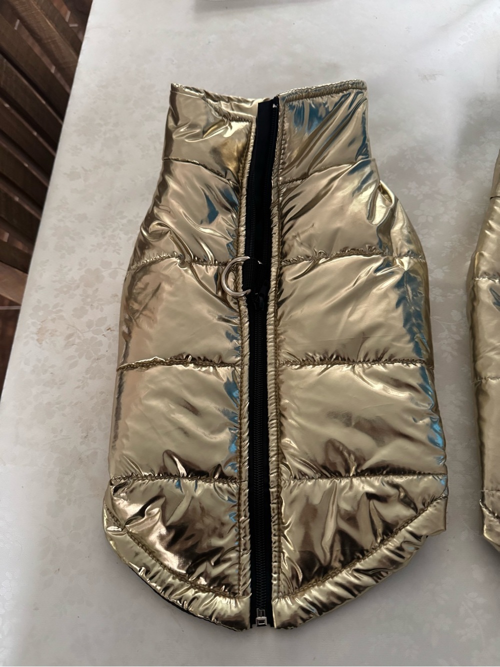 Metallic Gold Puffer Dog Coat with Front Zipper
